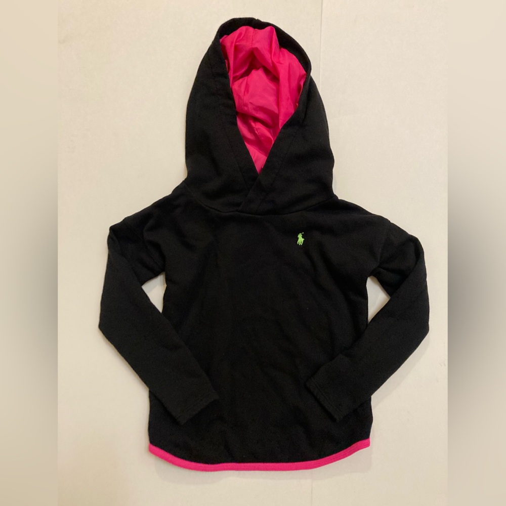 Ralph Lauren Polo girls fleece pullover size 6 black and pink.